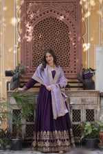 Thumbnail for Prazu Fashion Violet Georgette Embroidery Sequins Gown With Dupatta