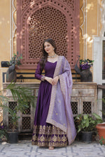 Thumbnail for Prazu Fashion Violet Georgette Embroidery Sequins Gown With Dupatta