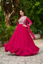 Thumbnail for Prazu Fashion Pink Georgette With Embroidery Beads Sequins Work Gown