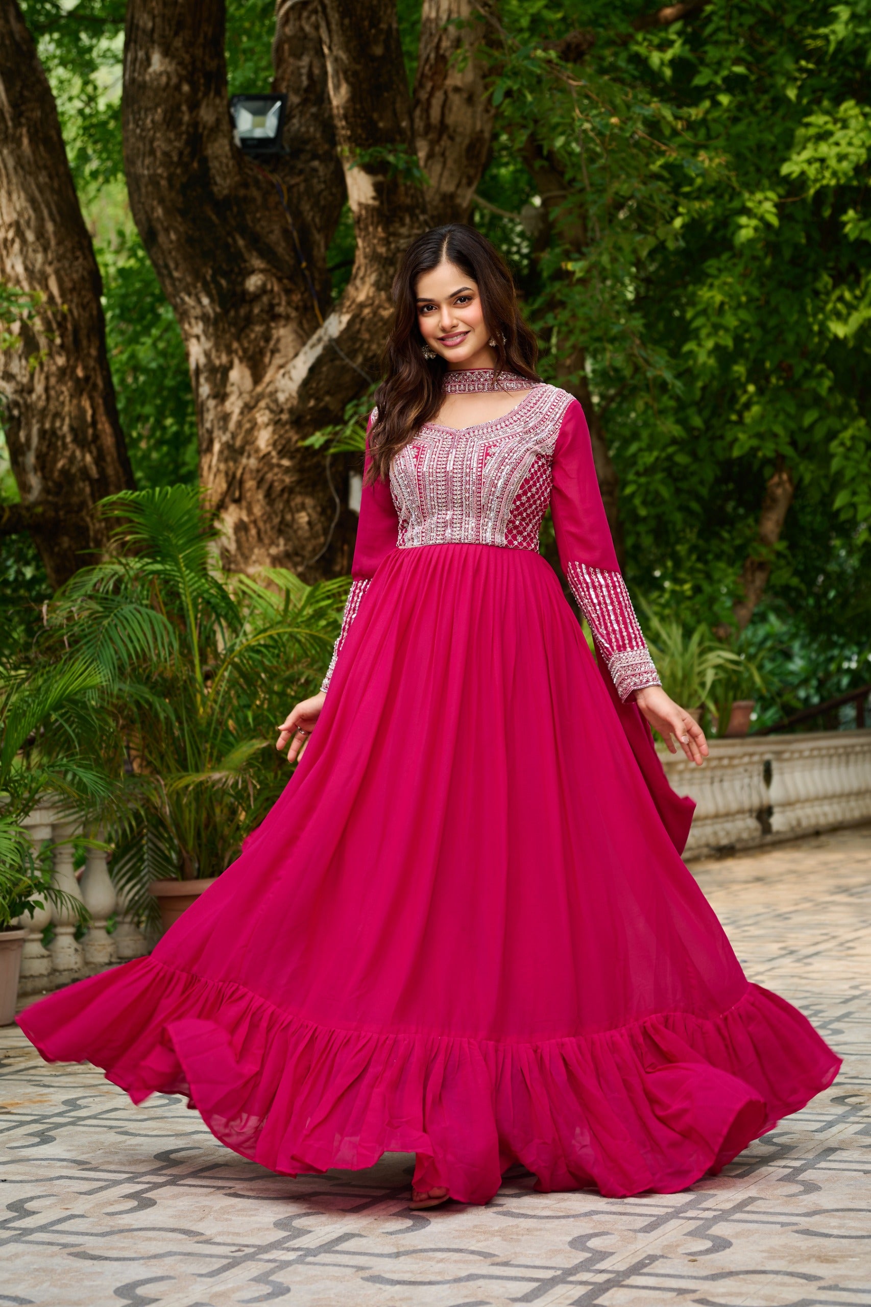 Prazu Fashion Pink Georgette With Embroidery Beads Sequins Work Gown