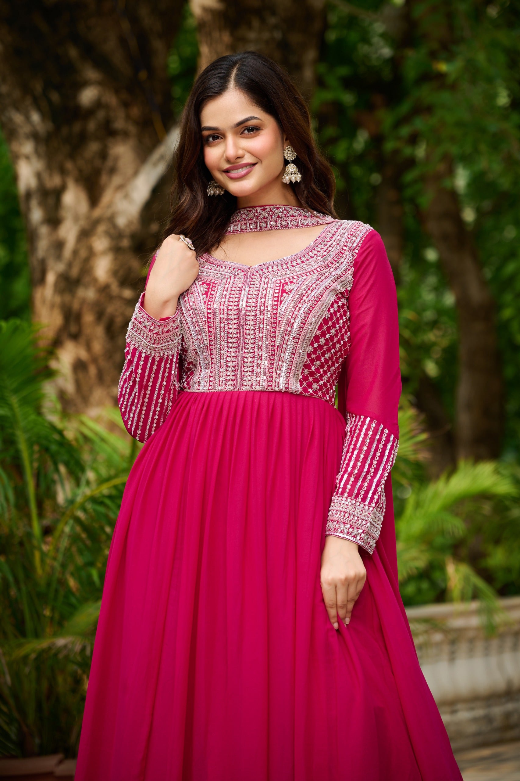 Prazu Fashion Pink Georgette With Embroidery Beads Sequins Work Gown