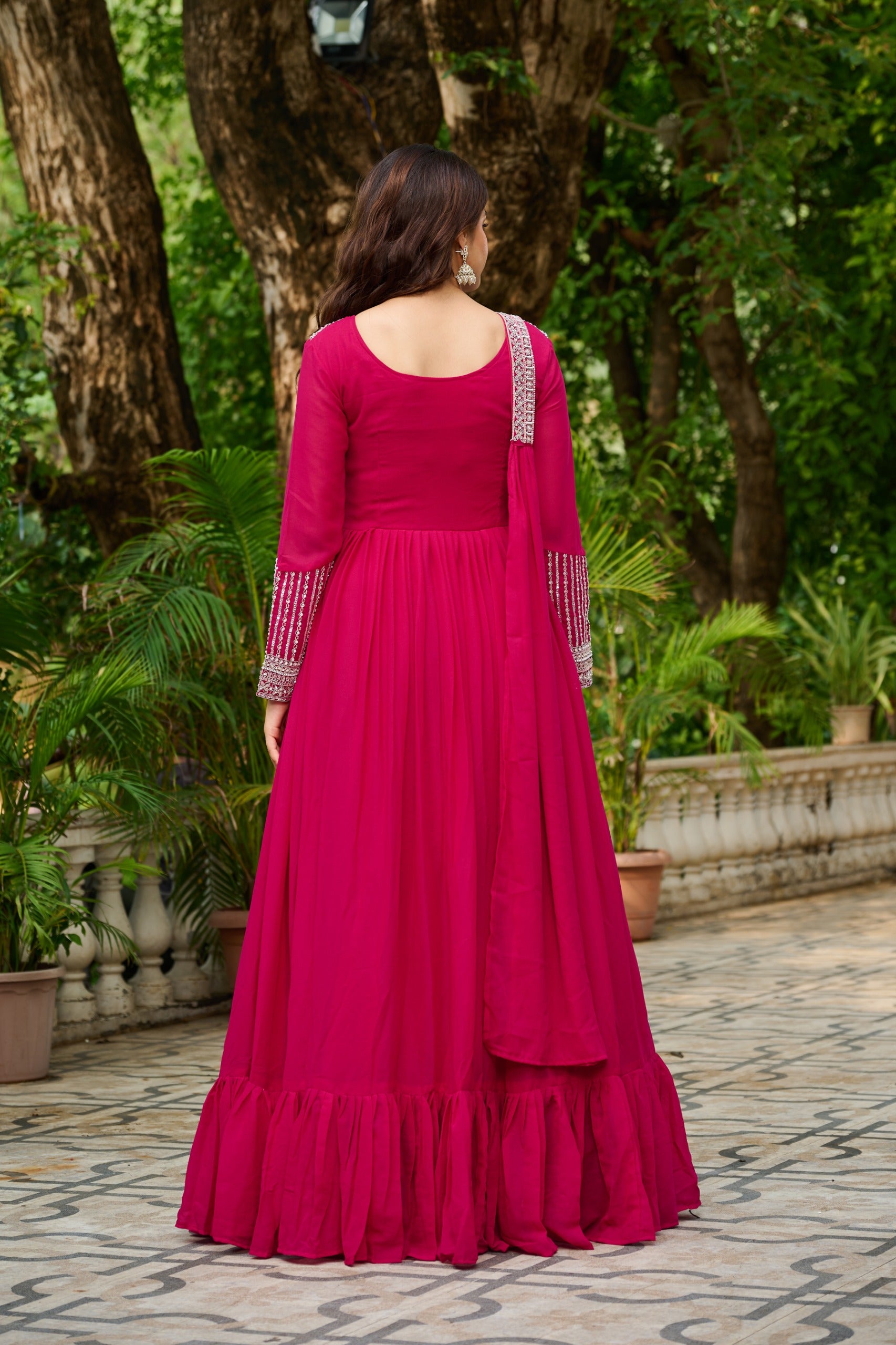 Prazu Fashion Pink Georgette With Embroidery Beads Sequins Work Gown