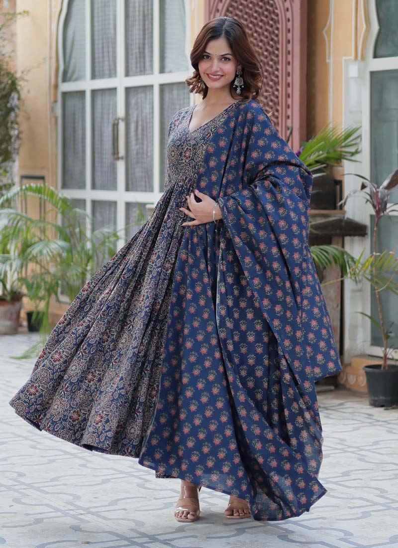 Prazu Fashion Blue Pure Cotton Designer Salwar Suit