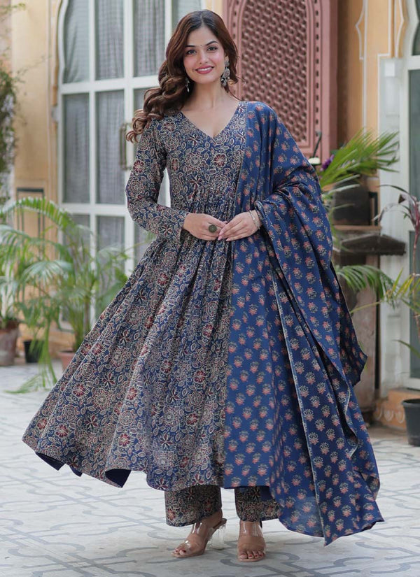 Prazu Fashion Blue Pure Cotton Designer Salwar Suit