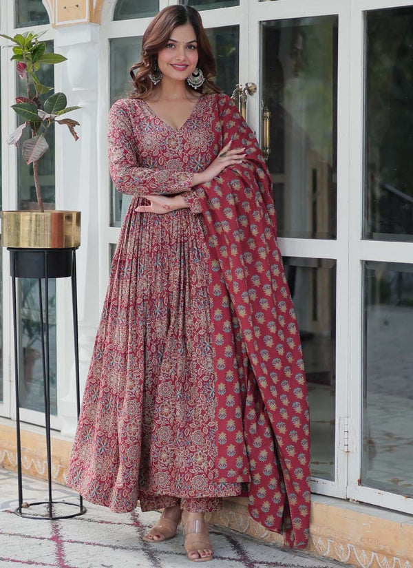 Prazu Fashion Maroon Pure Cotton Designer Salwar Suit