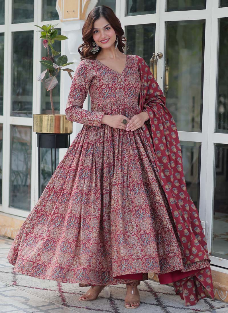 Prazu Fashion Maroon Pure Cotton Designer Salwar Suit