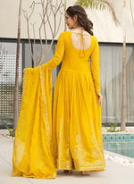 Thumbnail for Prazu Fashion Yellow Georgette Embroidered Gown With Dupatta