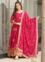 Thumbnail for Prazu Fashion Red Georgette Embroidered Gown With Dupatta