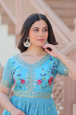 Thumbnail for Prazu Fashion Sky Blue Gold Crush With Multi Thread Embroidery Gown