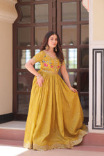 Thumbnail for Prazu Fashion Yellow Gold Crush With Multi Thread Embroidery Gown