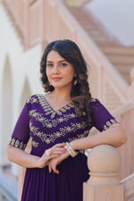 Thumbnail for Prazu Fashion Purple Georgette Multithreaded Beads Embroidered Gown