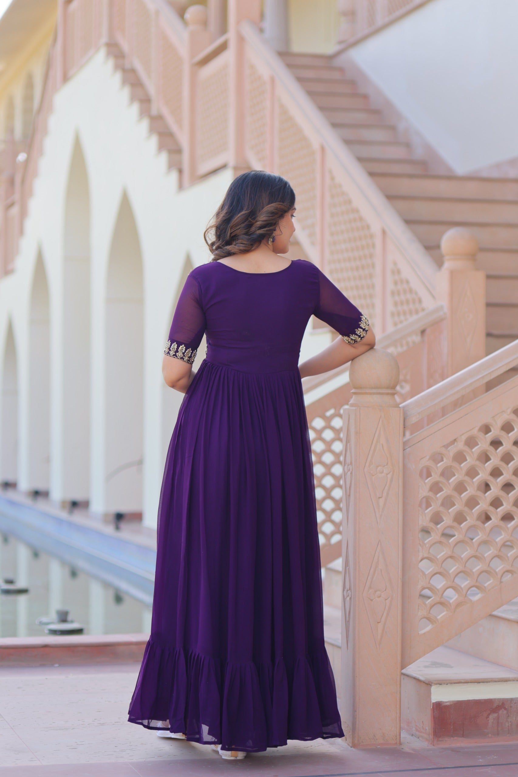 Prazu Fashion Purple Georgette Multithreaded Beads Embroidered Gown