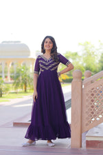 Thumbnail for Prazu Fashion Purple Georgette Multithreaded Beads Embroidered Gown