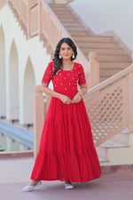 Thumbnail for Prazu Fashion Red Georgette Beads Embroidered Designer Gown
