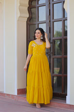 Thumbnail for Prazu Fashion Yellow Georgette Beads Embroidered Designer Gown