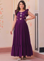 Thumbnail for Prazu Fashion Purple Georgette Embroidered Designer Gown