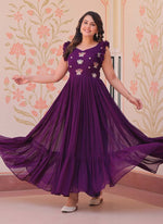 Thumbnail for Prazu Fashion Purple Georgette Embroidered Designer Gown