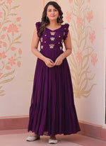 Thumbnail for Prazu Fashion Purple Georgette Embroidered Designer Gown