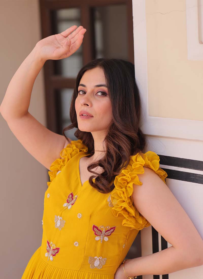 Prazu Fashion Yellow Georgette Embroidered Designer Gown