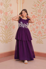 Thumbnail for Prazu Fashion Purple Georgette Embroidered Designer Gown