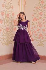 Thumbnail for Prazu Fashion Purple Georgette Embroidered Designer Gown