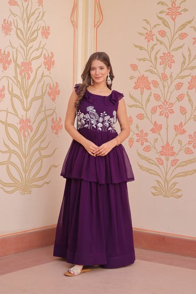 Prazu Fashion Purple Georgette Embroidered Designer Gown