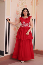 Thumbnail for Prazu Fashion Red Georgette Embroidered Designer Gown