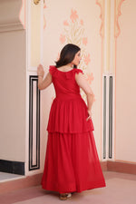 Thumbnail for Prazu Fashion Red Georgette Embroidered Designer Gown