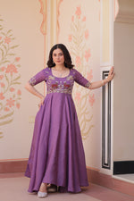 Thumbnail for Prazu Fashion Lavender Gold Crush With Beads Embroidered Work Gown