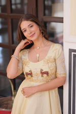 Thumbnail for Prazu Fashion Off White Gold Crush With Beads Embroidered Work Gown