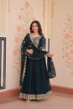Thumbnail for Prazu Fashion Rama Georgette Embroidered Gown With Dupatta