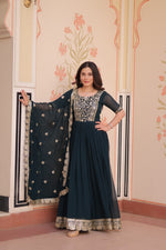 Thumbnail for Prazu Fashion Rama Georgette Embroidered Gown With Dupatta