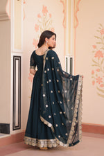 Thumbnail for Prazu Fashion Rama Georgette Embroidered Gown With Dupatta