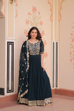 Thumbnail for Prazu Fashion Rama Georgette Embroidered Gown With Dupatta