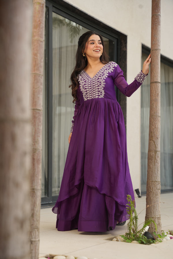 Prazu Fashion Purple Georgette Embroidered Designer Gown