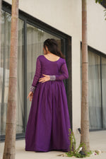 Thumbnail for Prazu Fashion Purple Georgette Embroidered Designer Gown
