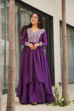 Thumbnail for Prazu Fashion Purple Georgette Embroidered Designer Gown