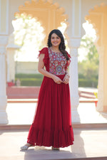 Thumbnail for Prazu Fashion Maroon Georgette Beads And Sequins Embroidered Gown