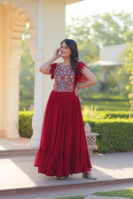 Thumbnail for Prazu Fashion Maroon Georgette Beads And Sequins Embroidered Gown