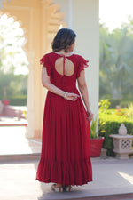 Thumbnail for Prazu Fashion Maroon Georgette Beads And Sequins Embroidered Gown