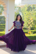 Thumbnail for Prazu Fashion Purple Georgette Beads And Sequins Embroidered Gown