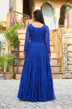Thumbnail for Prazu Fashion Blue Georgette Leheriya Print Work With Kutchi Patchework Navaratri Gown
