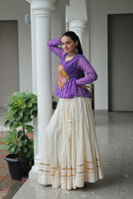 Thumbnail for Prazu Fashion Violet Georgette Bandhani Print With Kutchi Gamthi Patchwork Navratri Lehenga