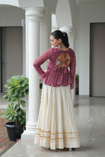 Thumbnail for Prazu Fashion Wine Georgette Bandhani Print With Kutchi Gamthi Patchwork Navratri Lehenga