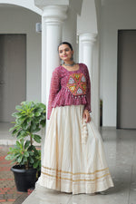 Thumbnail for Prazu Fashion Wine Georgette Bandhani Print With Kutchi Gamthi Patchwork Navratri Lehenga