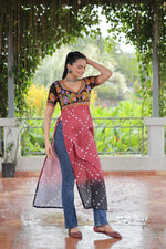 Thumbnail for Prazu Fashion Pink Rayon Printed With Kutchi Gamthi Work Navaratri Kurti