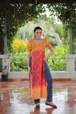 Thumbnail for Prazu Fashion Red Rayon Printed With Kutchi Gamthi Work Navaratri Kurti