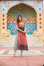 Thumbnail for Prazu Fashion Maroon Rayon Printed With Kutchi Gamthi Work Navaratri Kurti