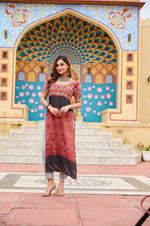 Thumbnail for Prazu Fashion Maroon Rayon Printed With Kutchi Gamthi Work Navaratri Kurti