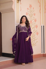 Thumbnail for Prazu Fashion Purple Georgette With Beads Embroidery-Work Gown